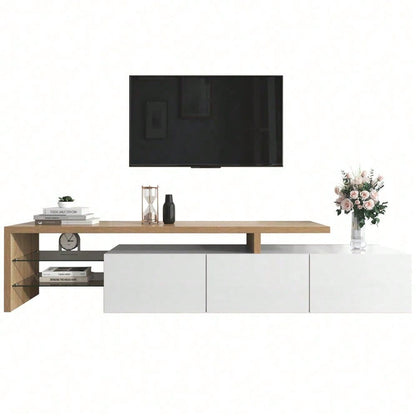 Modernes TV-Schrank-Design: Stilvolle Eleganz, praktischer Stauraum, Hochglanzweiß, Holzoptik, Glasböden, LED-Beleuchtung