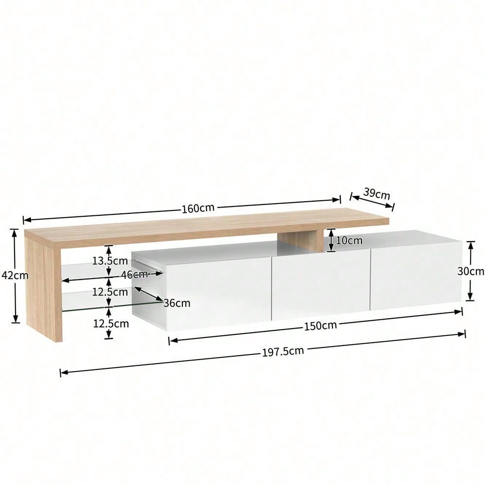 Modernes TV-Schrank-Design: Stilvolle Eleganz, praktischer Stauraum, Hochglanzweiß, Holzoptik, Glasböden, LED-Beleuchtung
