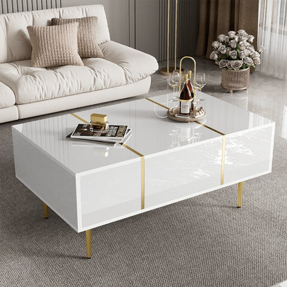 Weißer Couchtisch mit Hochglanz, modern und schlicht, mit 2 Schubladen
