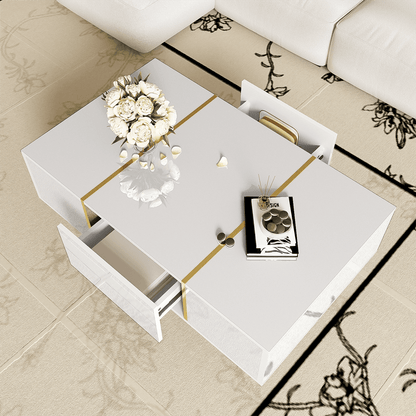 Weißer Couchtisch mit Hochglanz, modern und schlicht, mit 2 Schubladen