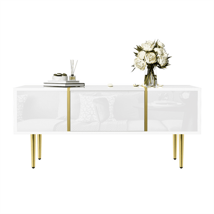 Weißer Couchtisch mit Hochglanz, modern und schlicht, mit 2 Schubladen