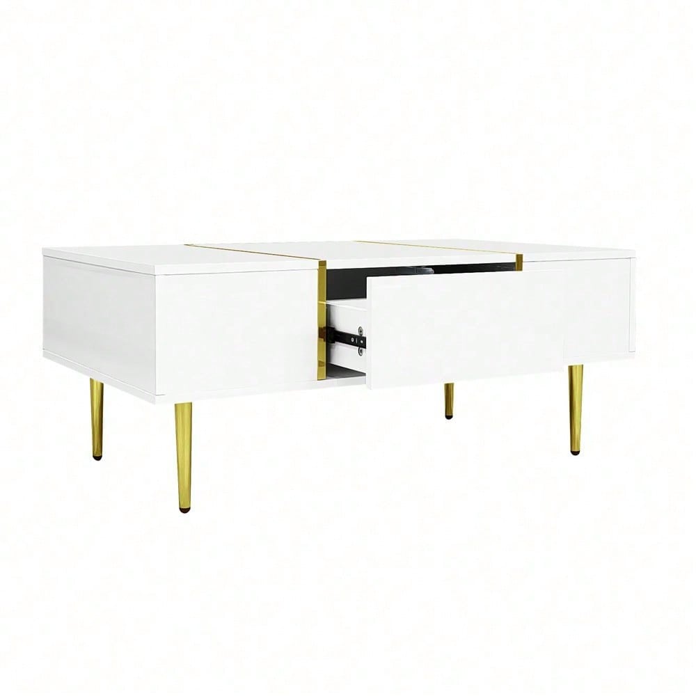 Weißer Couchtisch mit Hochglanz, modern und schlicht, mit 2 Schubladen