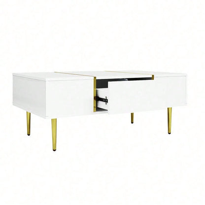Weißer Couchtisch mit Hochglanz, modern und schlicht, mit 2 Schubladen
