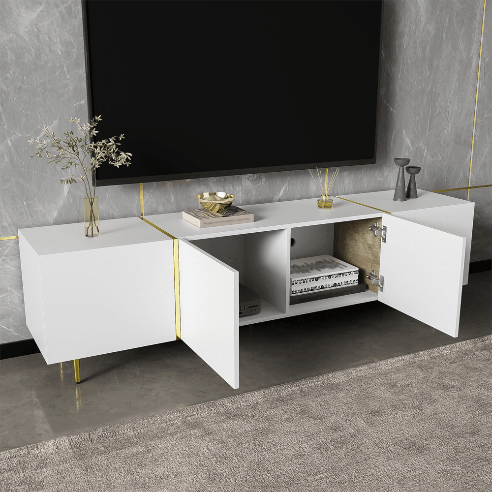 Hochglanz-TV-Schrank mit vier Türen, modern und schlicht, in Weiß