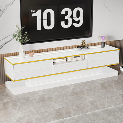Moderner TV-Schrank mit drei Schubladen und einem offenen Fach - Hochglanz mit farbwechselnden LED-Leuchten, 180*38*45cm