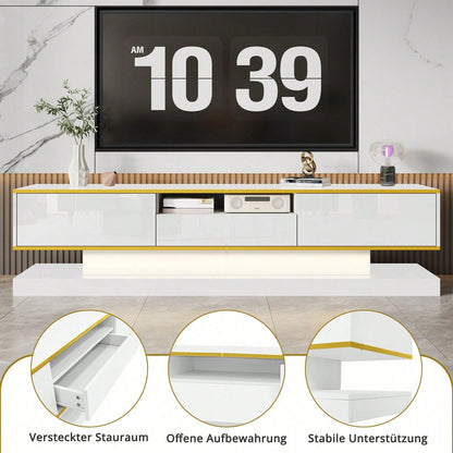 Moderner TV-Schrank mit drei Schubladen und einem offenen Fach - Hochglanz mit farbwechselnden LED-Leuchten, 180*38*45cm