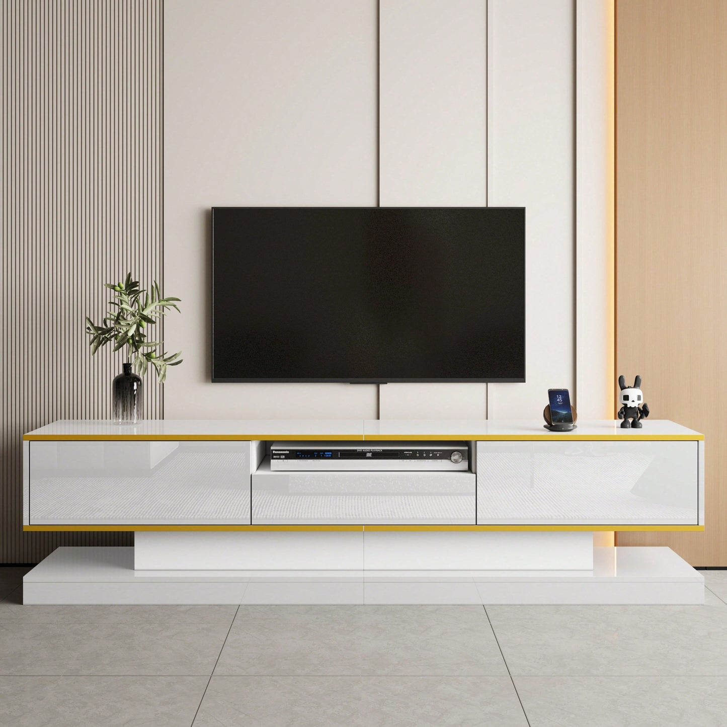 Moderner TV-Schrank mit drei Schubladen und einem offenen Fach - Hochglanz mit farbwechselnden LED-Leuchten, 180*38*45cm