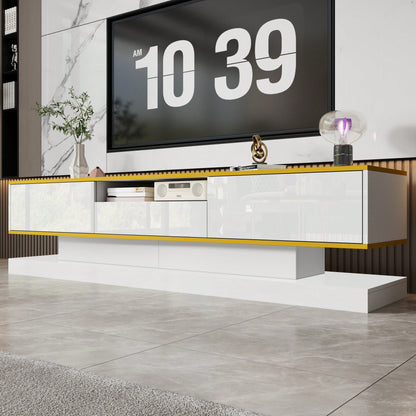 Moderner TV-Schrank mit drei Schubladen und einem offenen Fach - Hochglanz mit farbwechselnden LED-Leuchten, 180*38*45cm
