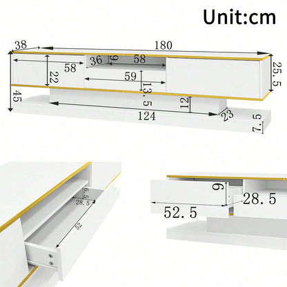 Moderner TV-Schrank mit drei Schubladen und einem offenen Fach - Hochglanz mit farbwechselnden LED-Leuchten, 180*38*45cm