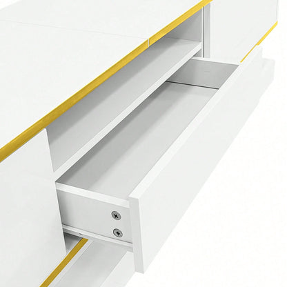 Moderner TV-Schrank mit drei Schubladen und einem offenen Fach - Hochglanz mit farbwechselnden LED-Leuchten, 180*38*45cm