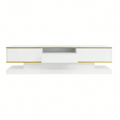 Moderner TV-Schrank mit drei Schubladen und einem offenen Fach - Hochglanz mit farbwechselnden LED-Leuchten, 180*38*45cm