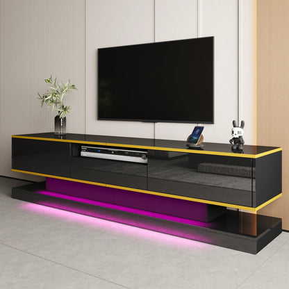 Moderner TV-Schrank mit drei Schubladen und einem offenen Fach - Hochglanz mit farbwechselnden LED-Leuchten, 180*38*45cm