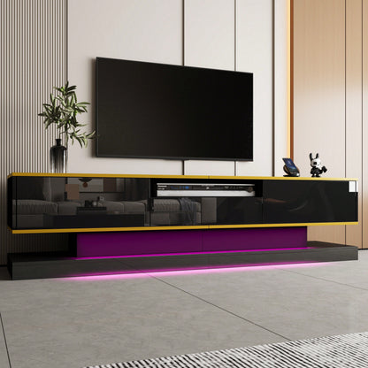 Moderner TV-Schrank mit drei Schubladen und einem offenen Fach - Hochglanz mit farbwechselnden LED-Leuchten, 180*38*45cm