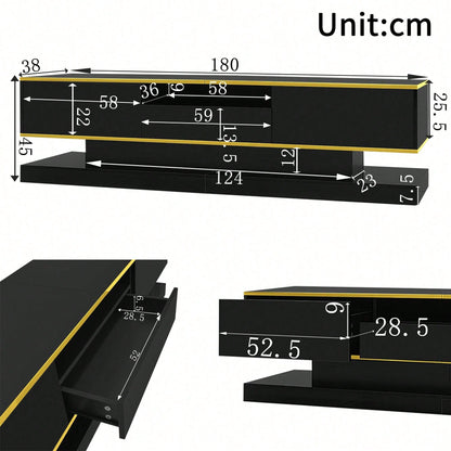 Moderner TV-Schrank mit drei Schubladen und einem offenen Fach - Hochglanz mit farbwechselnden LED-Leuchten, 180*38*45cm