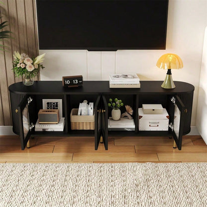 TV-Schrank, Lowboard mit Glastüren, praktische Aufbewahrungsmöbel fürs Wohnzimmer, goldene Griffe und Beine
