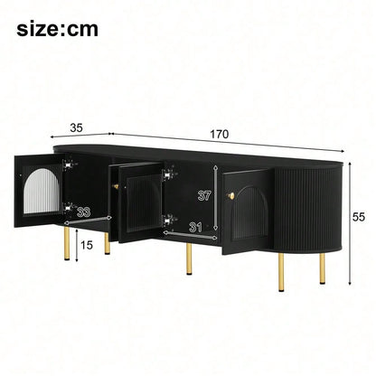 TV-Schrank, Lowboard mit Glastüren, praktische Aufbewahrungsmöbel fürs Wohnzimmer, goldene Griffe und Beine