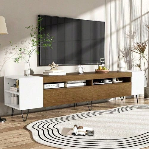Moderner TV-Schrank, Weiß und Holzoptik – Länge 180 cm