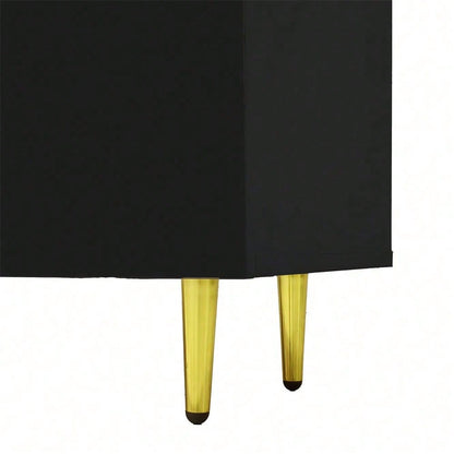 Schwarzes Hochglanz-TV-Schrank mit 4 Türen, modern und schlicht, in Schwarz-Gold-Farbkombination