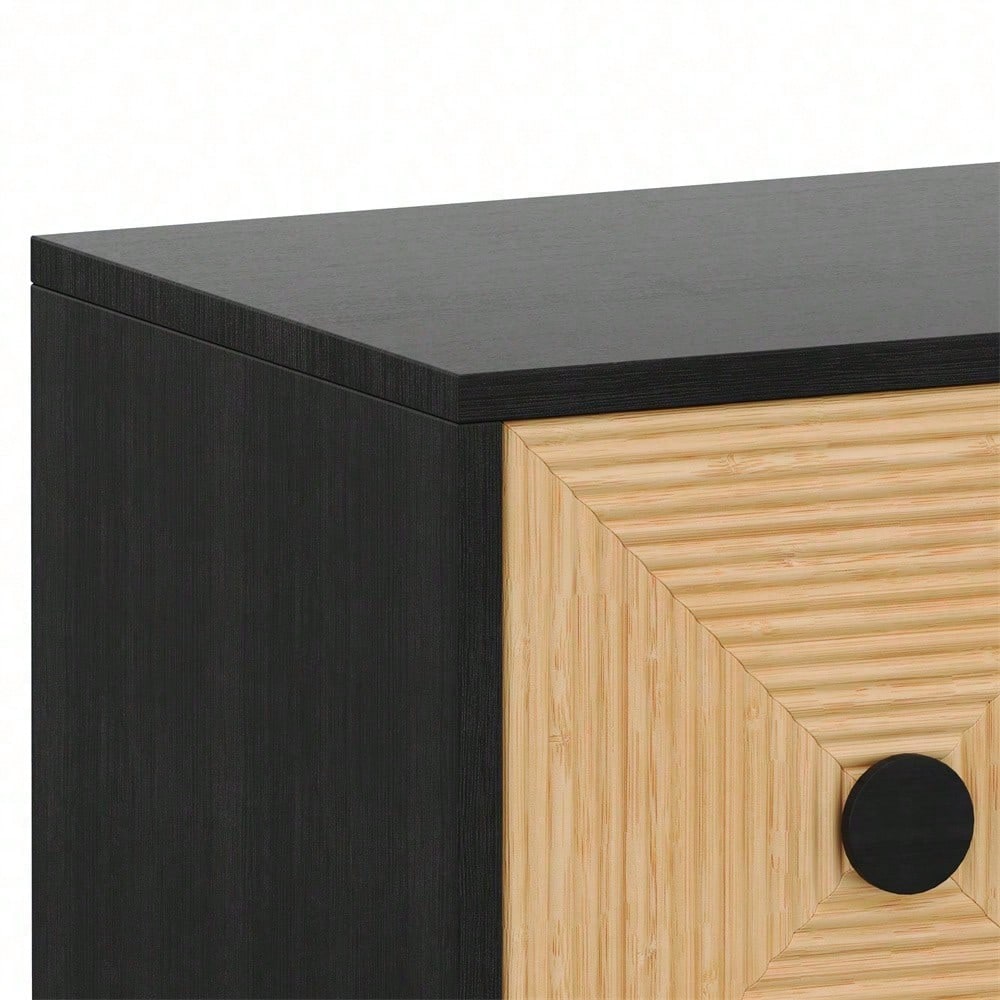 Moderner schwarzer TV-Schrank – 150 x 38 x 55 cm, niedrige Lowboard aus Bambus, TV-Schrankmöbel mit Stauraum