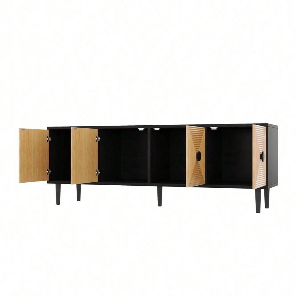 Moderner schwarzer TV-Schrank – 150 x 38 x 55 cm, niedrige Lowboard aus Bambus, TV-Schrankmöbel mit Stauraum