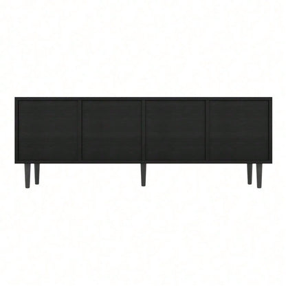 Moderner schwarzer TV-Schrank – 150 x 38 x 55 cm, niedrige Lowboard aus Bambus, TV-Schrankmöbel mit Stauraum