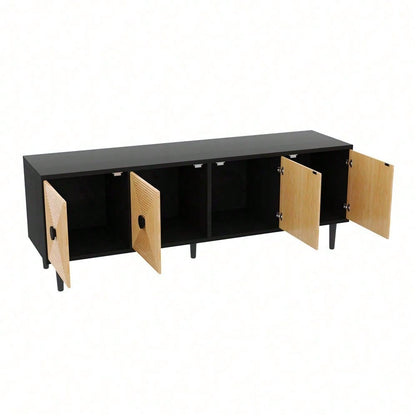Moderner schwarzer TV-Schrank – 150 x 38 x 55 cm, niedrige Lowboard aus Bambus, TV-Schrankmöbel mit Stauraum