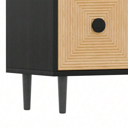 Moderner schwarzer TV-Schrank – 150 x 38 x 55 cm, niedrige Lowboard aus Bambus, TV-Schrankmöbel mit Stauraum