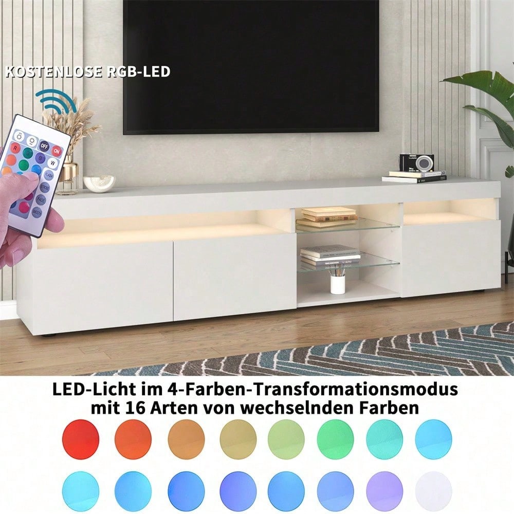 Weißer moderner TV-Schrank, helles Panel, variable LED-Beleuchtung, Wohn- und Esszimmer 180cm