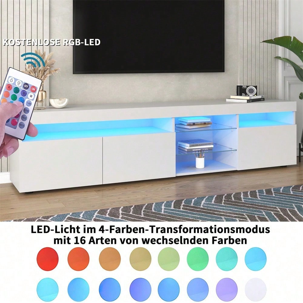 Weißer moderner TV-Schrank, helles Panel, variable LED-Beleuchtung, Wohn- und Esszimmer 180cm