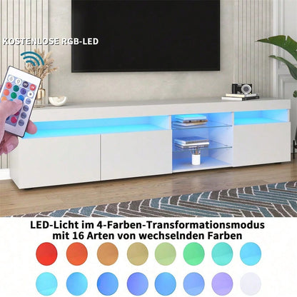 Weißer moderner TV-Schrank, helles Panel, variable LED-Beleuchtung, Wohn- und Esszimmer 180cm