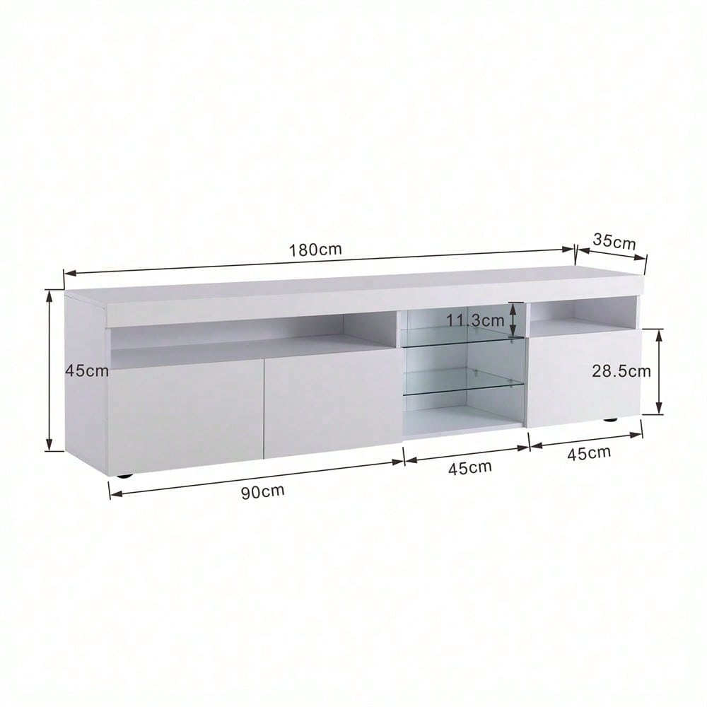 Weißer moderner TV-Schrank, helles Panel, variable LED-Beleuchtung, Wohn- und Esszimmer 180cm