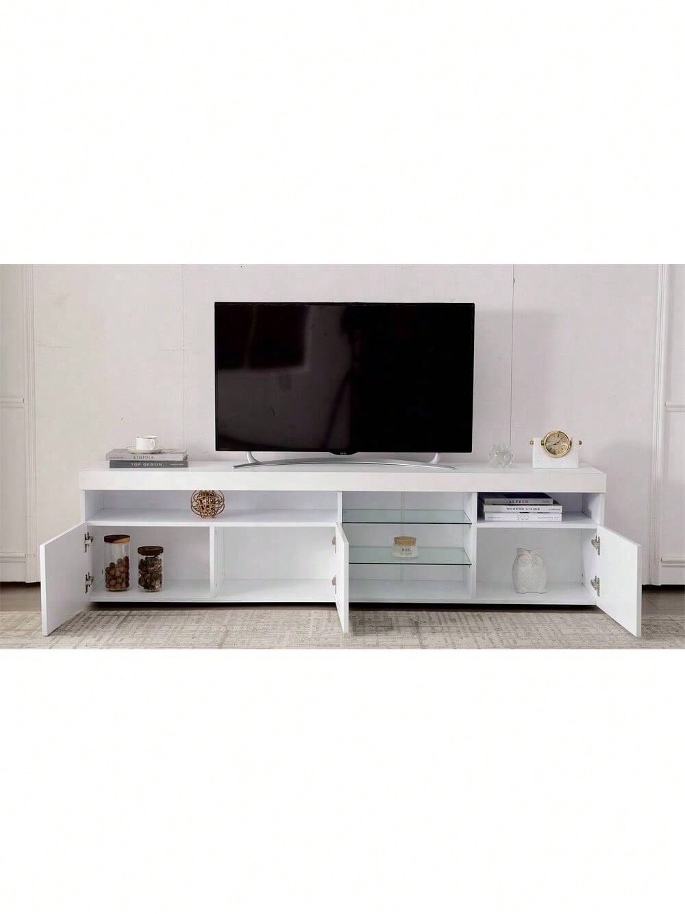 Weißer moderner TV-Schrank, helles Panel, variable LED-Beleuchtung, Wohn- und Esszimmer 180cm