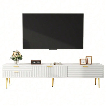 Stilvoller TV-Schrank, lowboard. Mit Schubladen und Türen, Wohnzimmermöbel. Modernes Design. goldene Griffe und Beine.