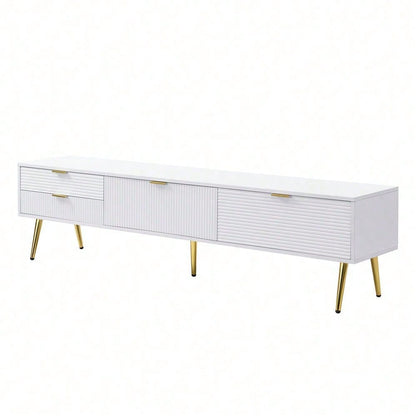 Stilvoller TV-Schrank, lowboard. Mit Schubladen und Türen, Wohnzimmermöbel. Modernes Design. goldene Griffe und Beine.