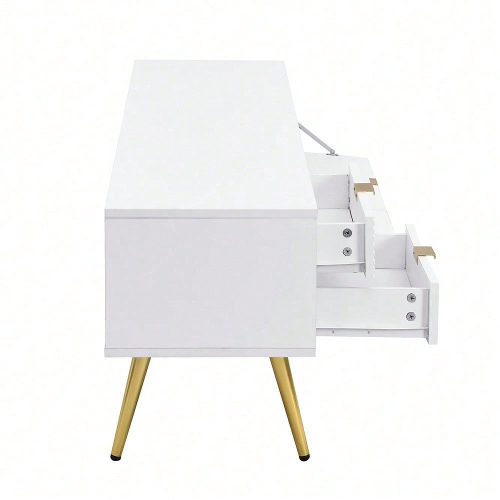 Stilvoller TV-Schrank, lowboard. Mit Schubladen und Türen, Wohnzimmermöbel. Modernes Design. goldene Griffe und Beine.
