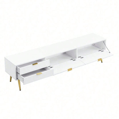 Stilvoller TV-Schrank, lowboard. Mit Schubladen und Türen, Wohnzimmermöbel. Modernes Design. goldene Griffe und Beine.