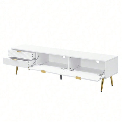 Stilvoller TV-Schrank, lowboard. Mit Schubladen und Türen, Wohnzimmermöbel. Modernes Design. goldene Griffe und Beine.
