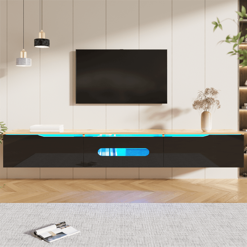 TV-Schrank, 180 cm, Hochglanzoberfläche, mit 16-Farben-LED-Beleuchtung, wandmontierbar