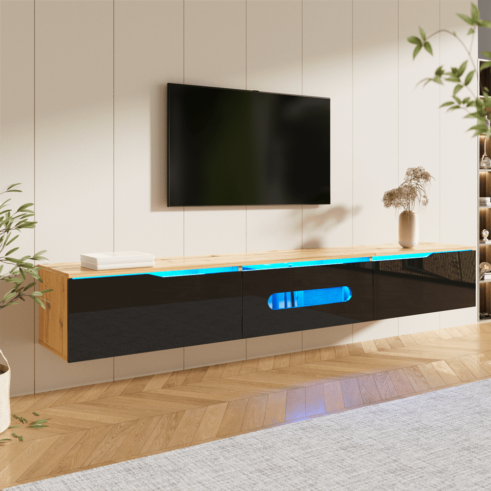 TV-Schrank, 180 cm, Hochglanzoberfläche, mit 16-Farben-LED-Beleuchtung, wandmontierbar