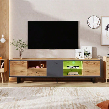 Lowboard, Wohnzimmer-TV-Schrank mit LED-Lichteffekt, Glastrennwand, Pufferscharnier, farblich passendes Design
