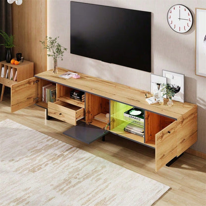 Lowboard, Wohnzimmer-TV-Schrank mit LED-Lichteffekt, Glastrennwand, Pufferscharnier, farblich passendes Design
