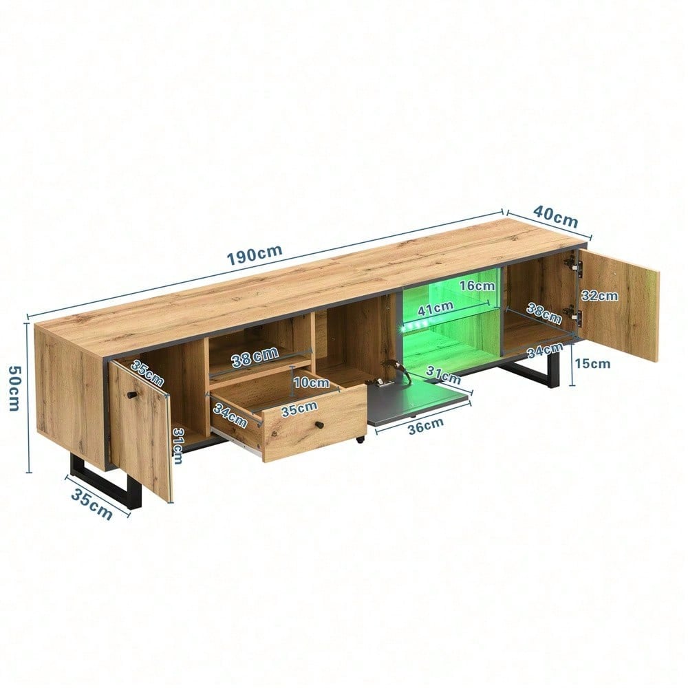 Lowboard, Wohnzimmer-TV-Schrank mit LED-Lichteffekt, Glastrennwand, Pufferscharnier, farblich passendes Design
