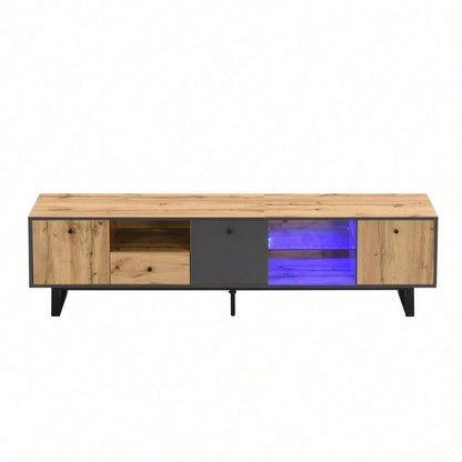 Lowboard, Wohnzimmer-TV-Schrank mit LED-Lichteffekt, Glastrennwand, Pufferscharnier, farblich passendes Design