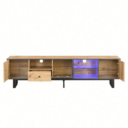 Lowboard, Wohnzimmer-TV-Schrank mit LED-Lichteffekt, Glastrennwand, Pufferscharnier, farblich passendes Design