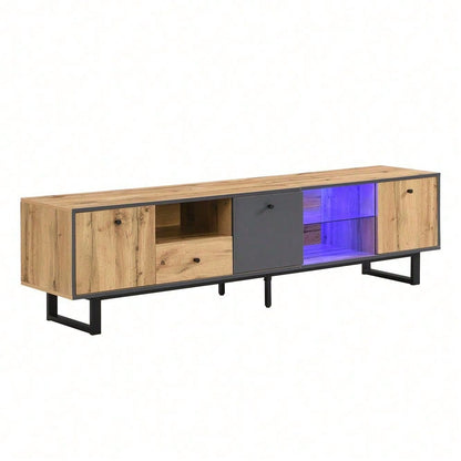 Lowboard, Wohnzimmer-TV-Schrank mit LED-Lichteffekt, Glastrennwand, Pufferscharnier, farblich passendes Design