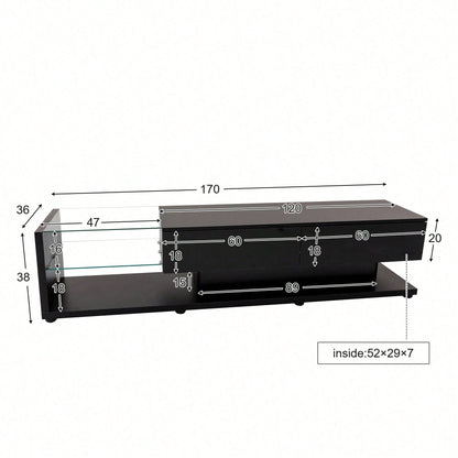 V-Schränke, Lowboards, Hochglanz-Wohnzimmermöbel. Glastrennwände und variable LED-Beleuchtung. Es verbindet natürlichen, rustikalen Stil mit modernem Design.