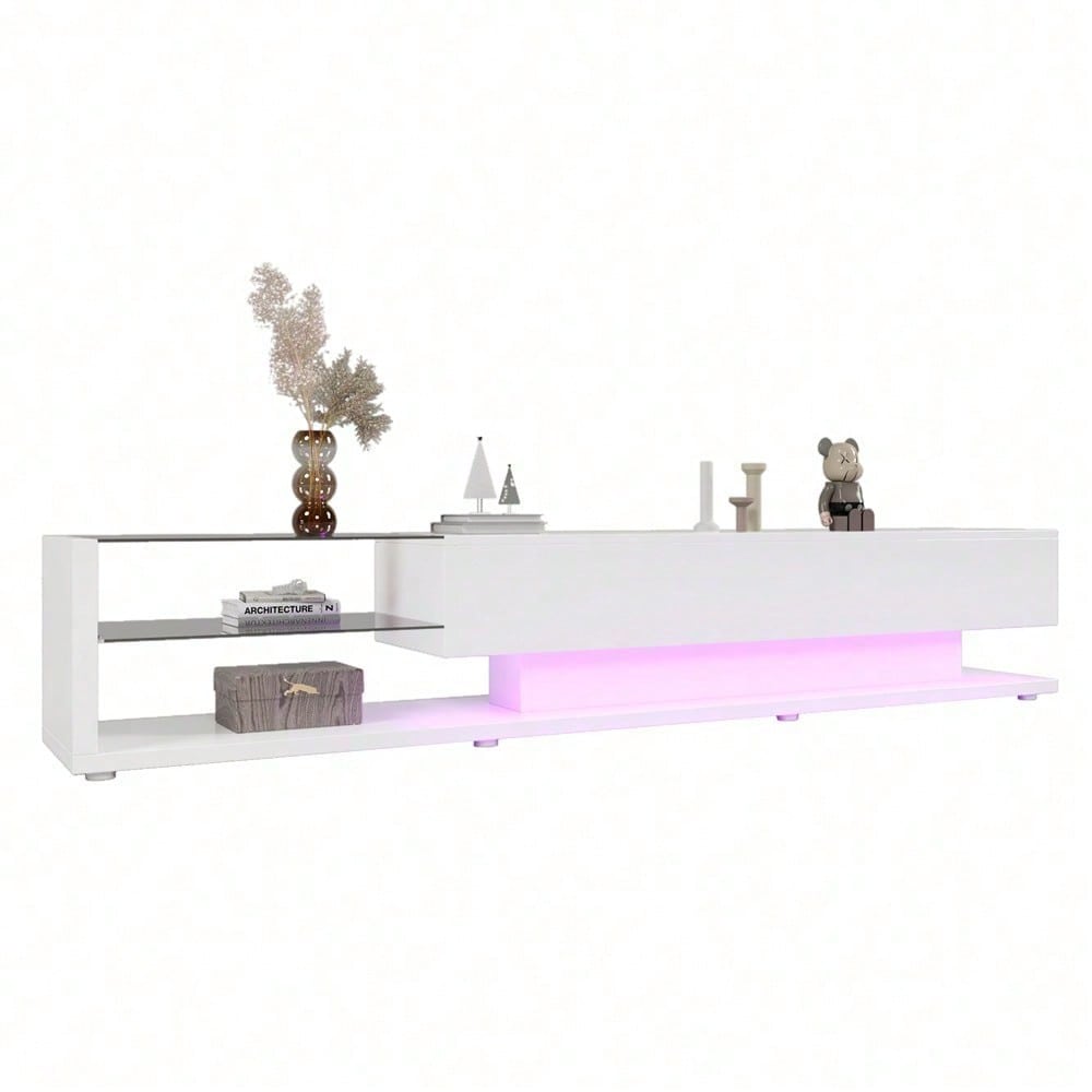 V-Schränke, Lowboards, Hochglanz-Wohnzimmermöbel. Glastrennwände und variable LED-Beleuchtung. Es verbindet natürlichen, rustikalen Stil mit modernem Design.