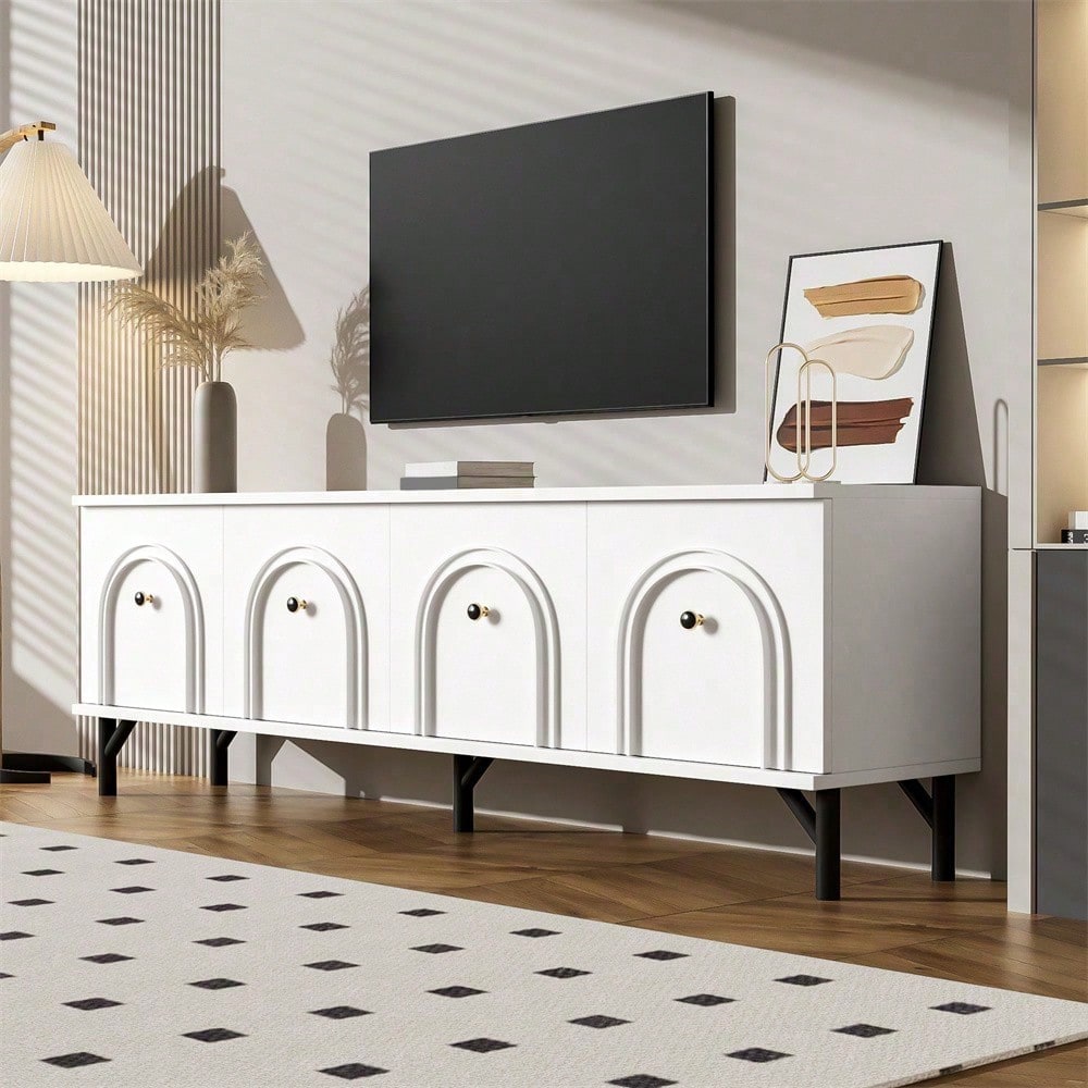 Modernes 4-türiges TV-Board – Weiß, 160 cm – Stilvolles Design, Soft-Close-Scharniere – Perfekt für Wohnzimmer und Entertainment-Bereich