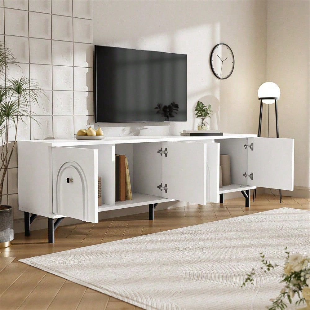 Modernes 4-türiges TV-Board – Weiß, 160 cm – Stilvolles Design, Soft-Close-Scharniere – Perfekt für Wohnzimmer und Entertainment-Bereich