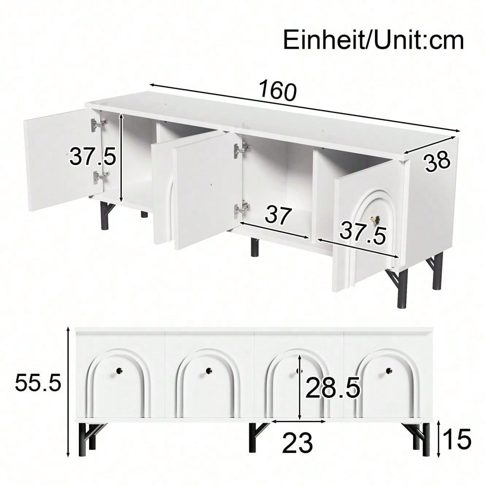 Modernes 4-türiges TV-Board – Weiß, 160 cm – Stilvolles Design, Soft-Close-Scharniere – Perfekt für Wohnzimmer und Entertainment-Bereich
